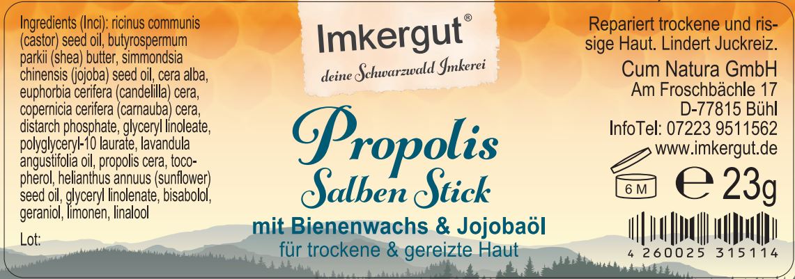 Propolis Salben Stick Etikett von vorne 